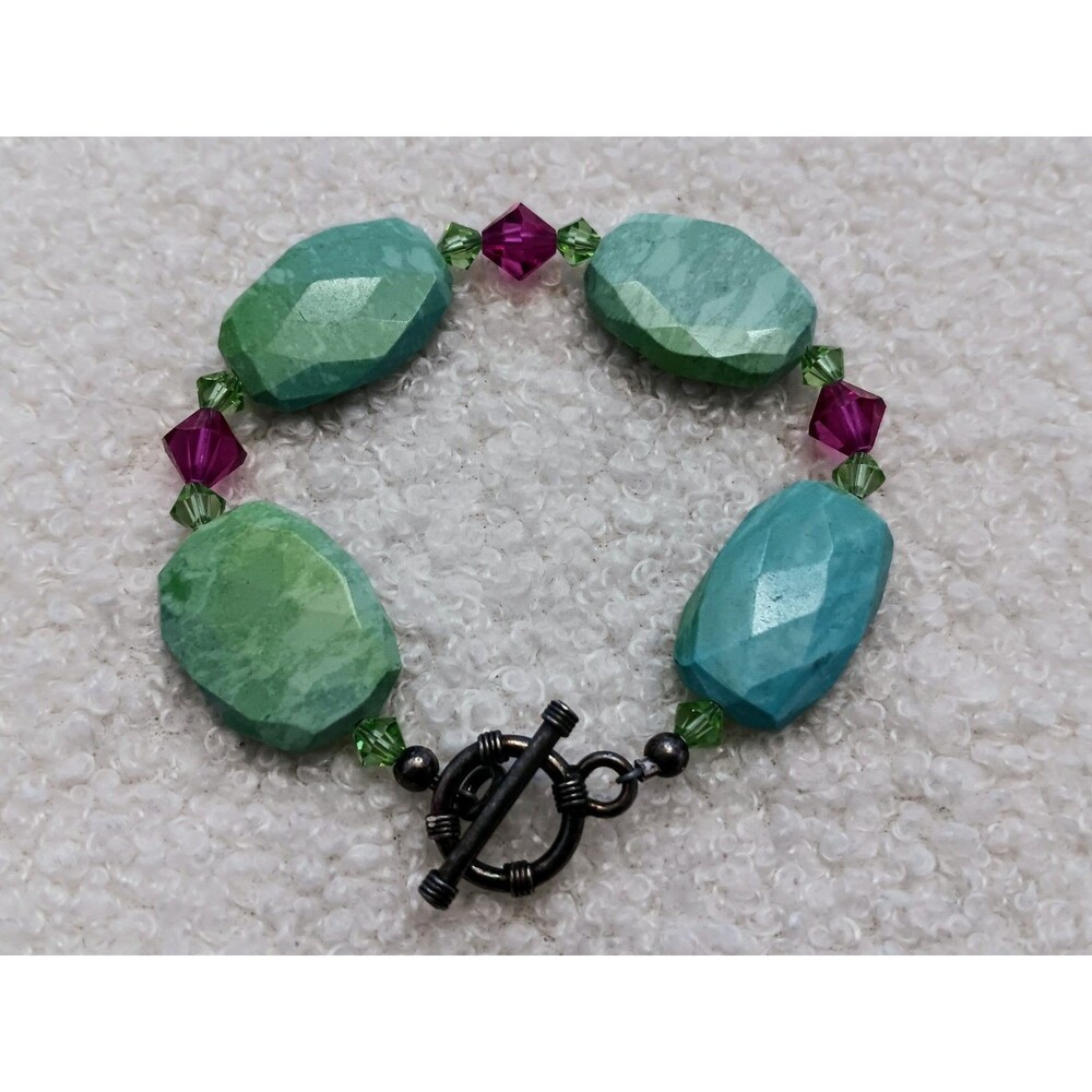 Unique Artisan Sterling Silver Blue Stone Bracelet 7 in